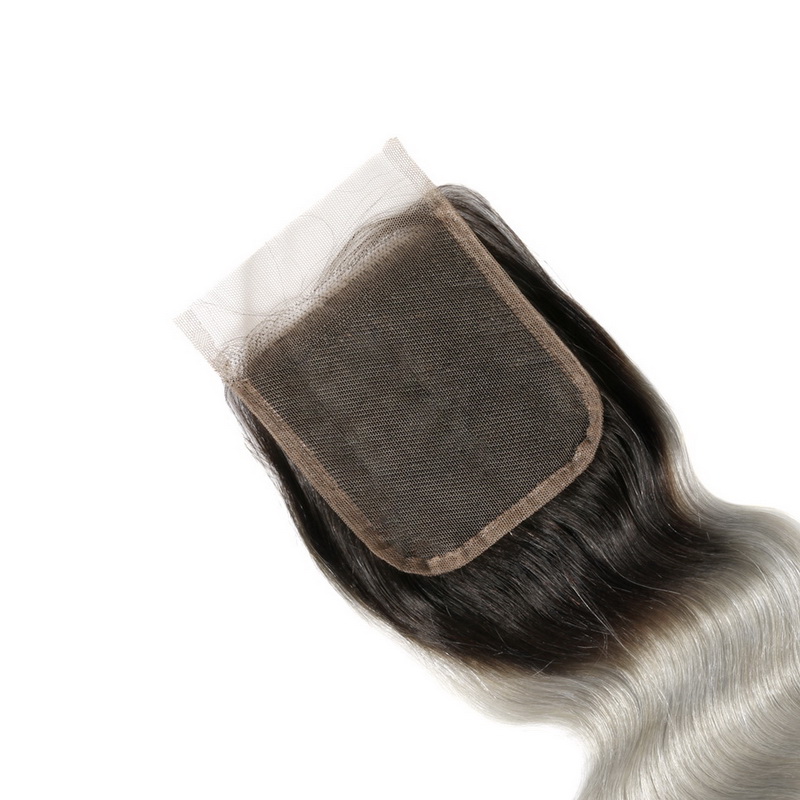 4X4 1B/Green Grey Color Virgin Hair Body Wave Lace Closure - 图片 4